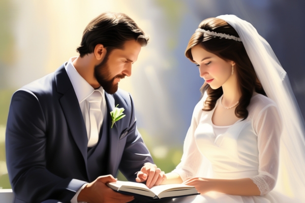 newly husband and wife holding bible in hands 